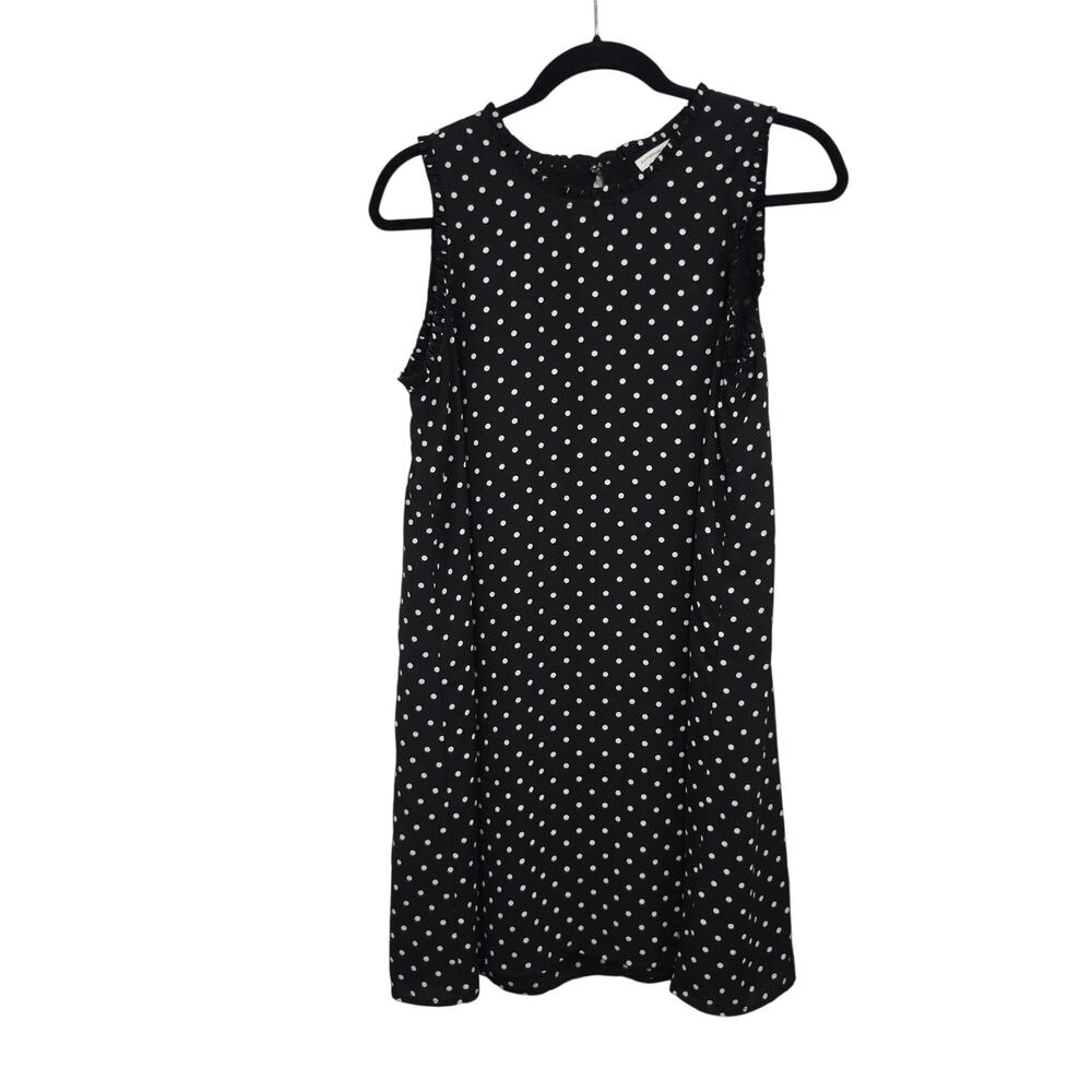 Katherine Barclay Black White Polka Dot Sleeveless Ruffle Shift Dress Size 6